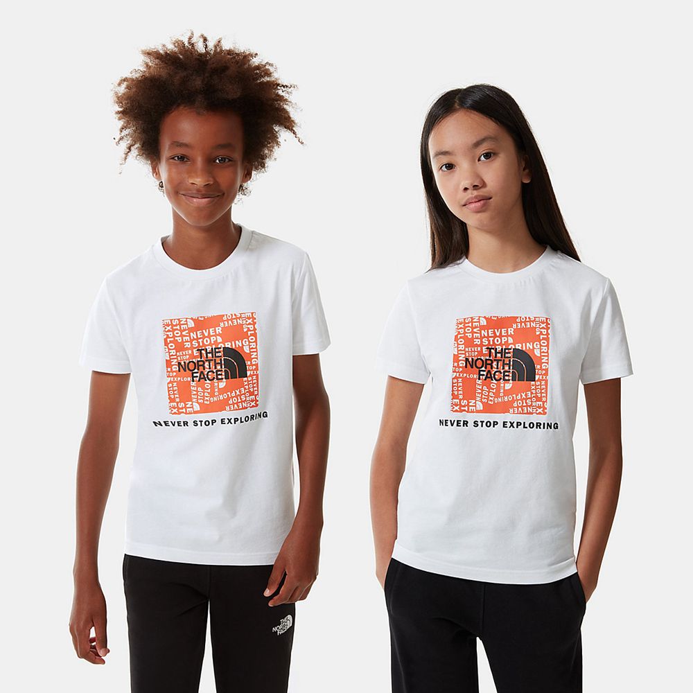 The North Face T-Shirts Youth Australia - The North Face Box White / Red Never Stop Exploring (XFW-4